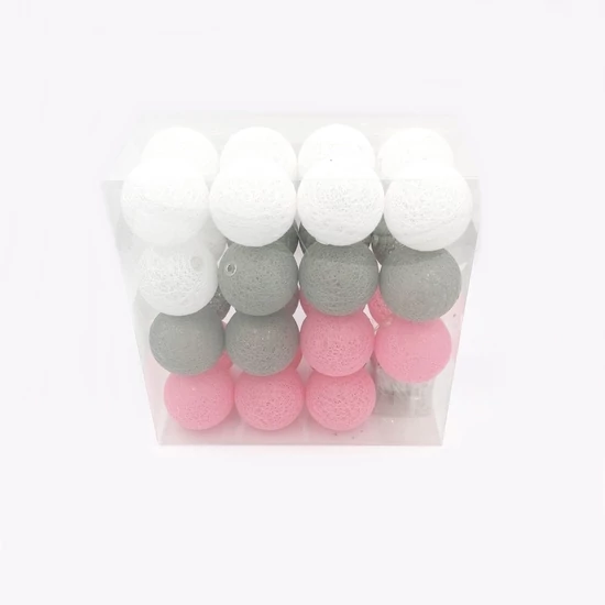 Gömb lámpafűzér 30db-os LED-es 5 méter pink-szürke-fehér