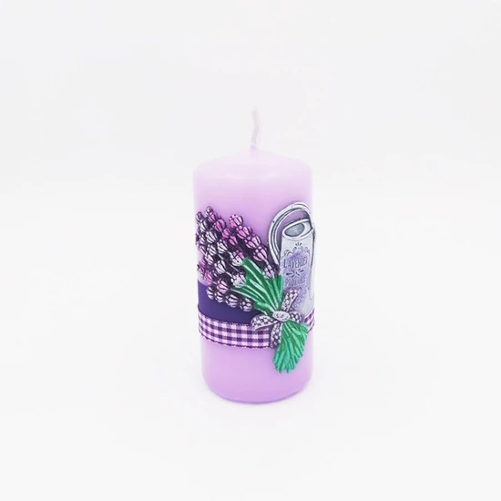 Díszgyertya henger 50x100mm Levendulacsokor