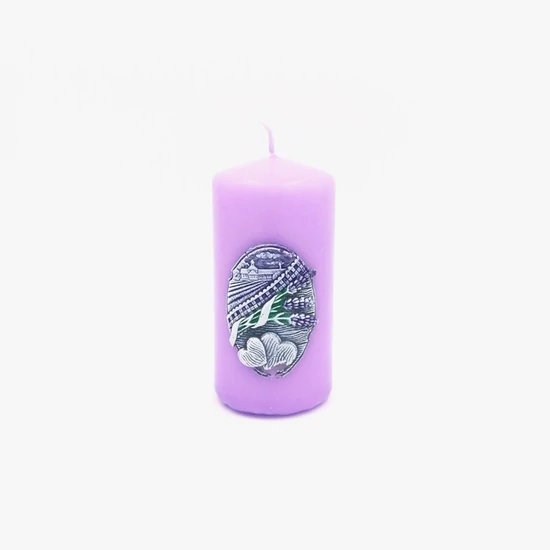 Díszgyertya henger 50x100mm Levendula kert