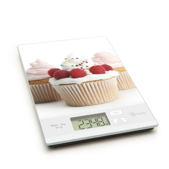 Konyhai mérleg üveg 5kg muffin mintával