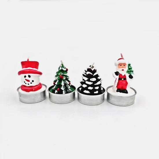  Karácsonyi díszgyertya 50mm mikulás, hóember, karácsonyfa, toboz