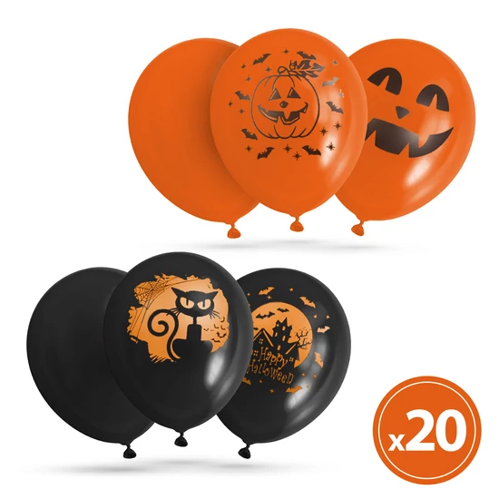 Halloweeni lufi 6 féle mintával 20db 30cm