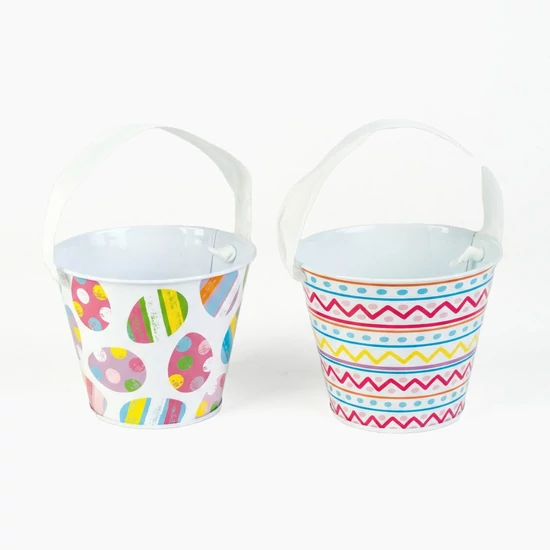 Húsvéti mintás fém kaspó vagy vödör 12cm